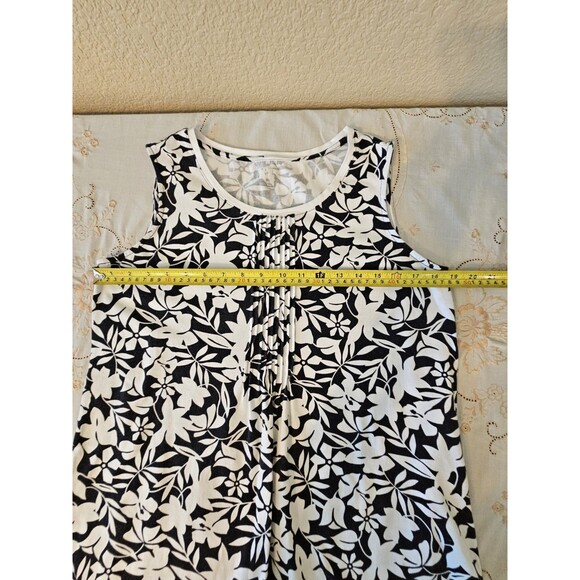 Lands‎ End Tank Dress Black White Floral Print Hibiscus Womens M/P 10-12 - Picture 6 of 7